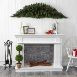 Nearly Natural 6' Artificial Christmas Swag With 50 Led Lights, Berries And Pine Cones Discount