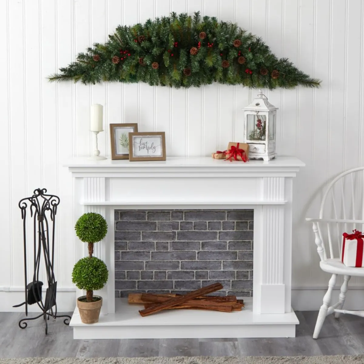 Nearly Natural 6' Artificial Christmas Swag With 50 Led Lights, Berries And Pine Cones Discount