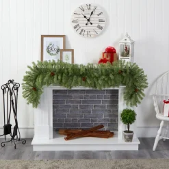 Nearly Natural 6' Christmas Pine Artificial Garland With 50 Warm White Led Lights And Pine Cones Outlet