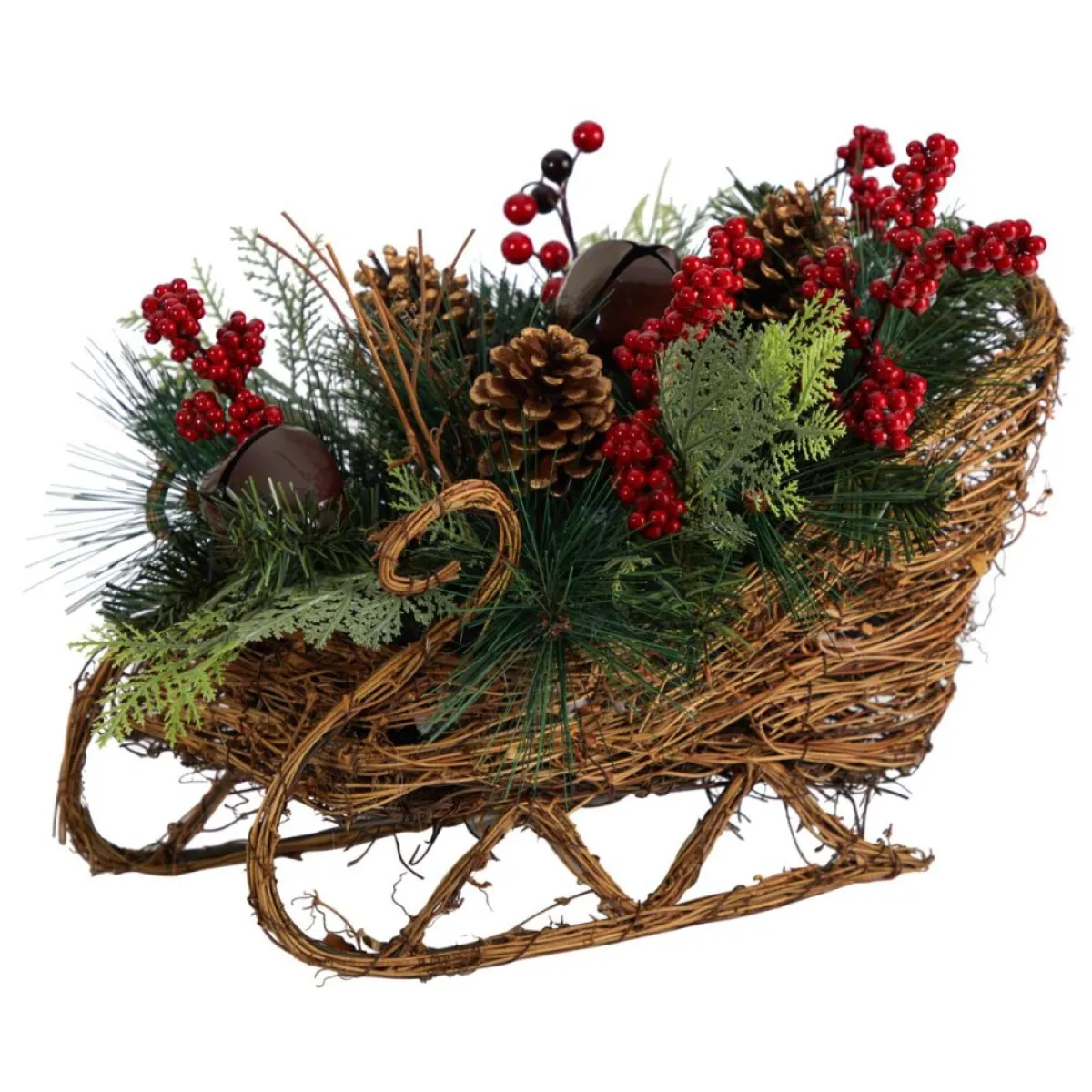 Nearly Natural 18" Christmas Sleigh With Pine, Pinecones And Berries Best