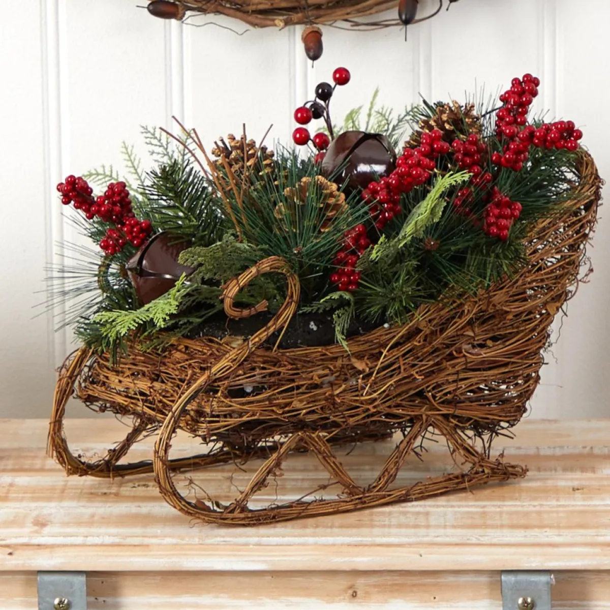 Nearly Natural 18" Christmas Sleigh With Pine, Pinecones And Berries Best