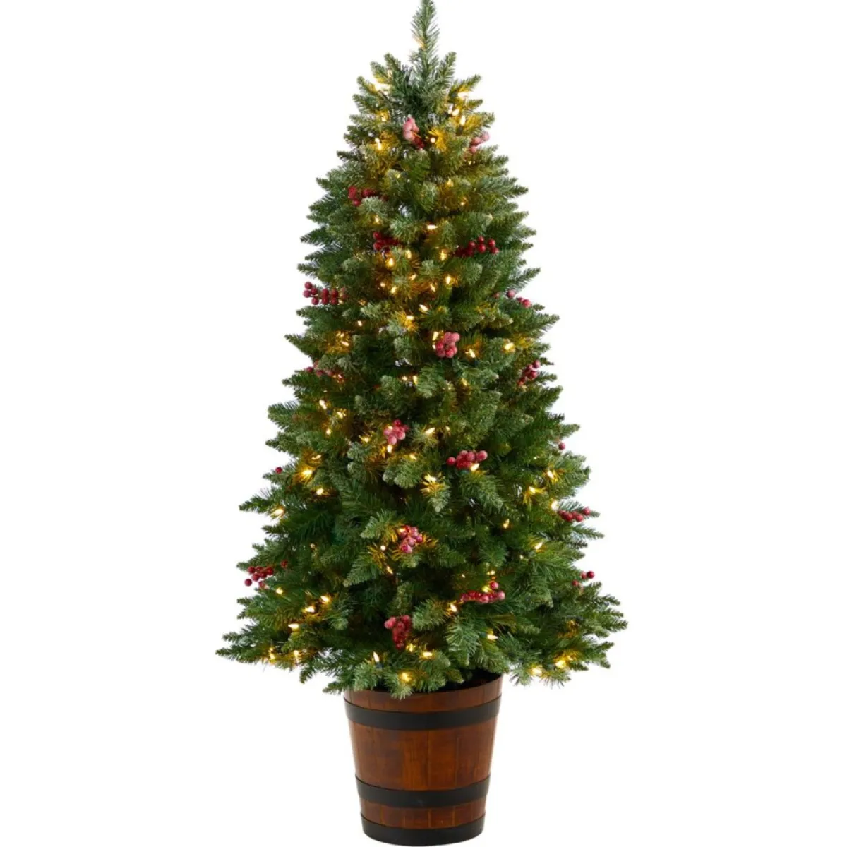 Nearly Natural 5' Frosted Pre-Lit Porch Christmas Tree With 200 Led Lights Online