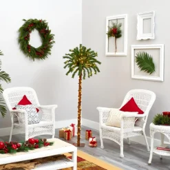 Nearly Natural 5 Ft. Christmas Palm Artificial Tree With 150 Warm White Led Lights