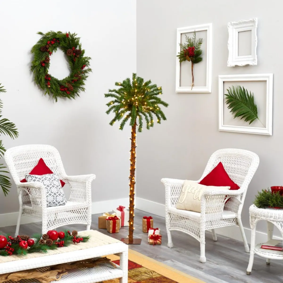 Nearly Natural 5 Ft. Christmas Palm Artificial Tree With 150 Warm White Led Lights