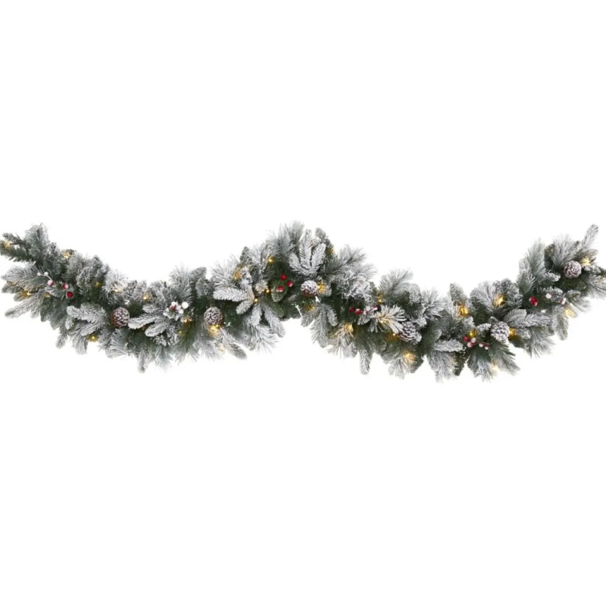 Nearly Natural 6 Ft. Flocked Mixed Pine Artificial Christmas Garland With 50 Led Lights, Pine Cones And Berries Discount