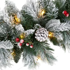 Nearly Natural 6 Ft. Flocked Mixed Pine Artificial Christmas Garland With 50 Led Lights, Pine Cones And Berries Discount