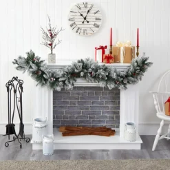 Nearly Natural 6 Ft. Flocked Mixed Pine Artificial Christmas Garland With 50 Led Lights, Pine Cones And Berries Discount