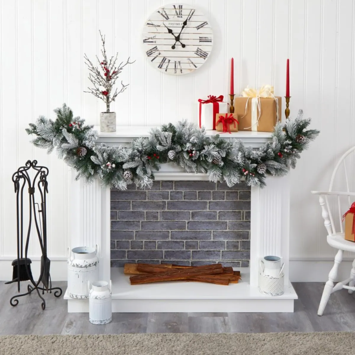 Nearly Natural 6 Ft. Flocked Mixed Pine Artificial Christmas Garland With 50 Led Lights, Pine Cones And Berries Discount