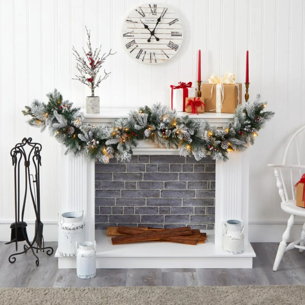 Nearly Natural 6 Ft. Flocked Mixed Pine Artificial Christmas Garland With 50 Led Lights, Pine Cones And Berries Discount