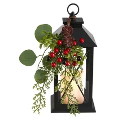 Nearly Natural 12" Holiday Berries And Greenery Metal Lantern Online