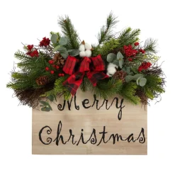 Nearly Natural 20 In. Christmas Wall Hanger With Plaid Bow Best