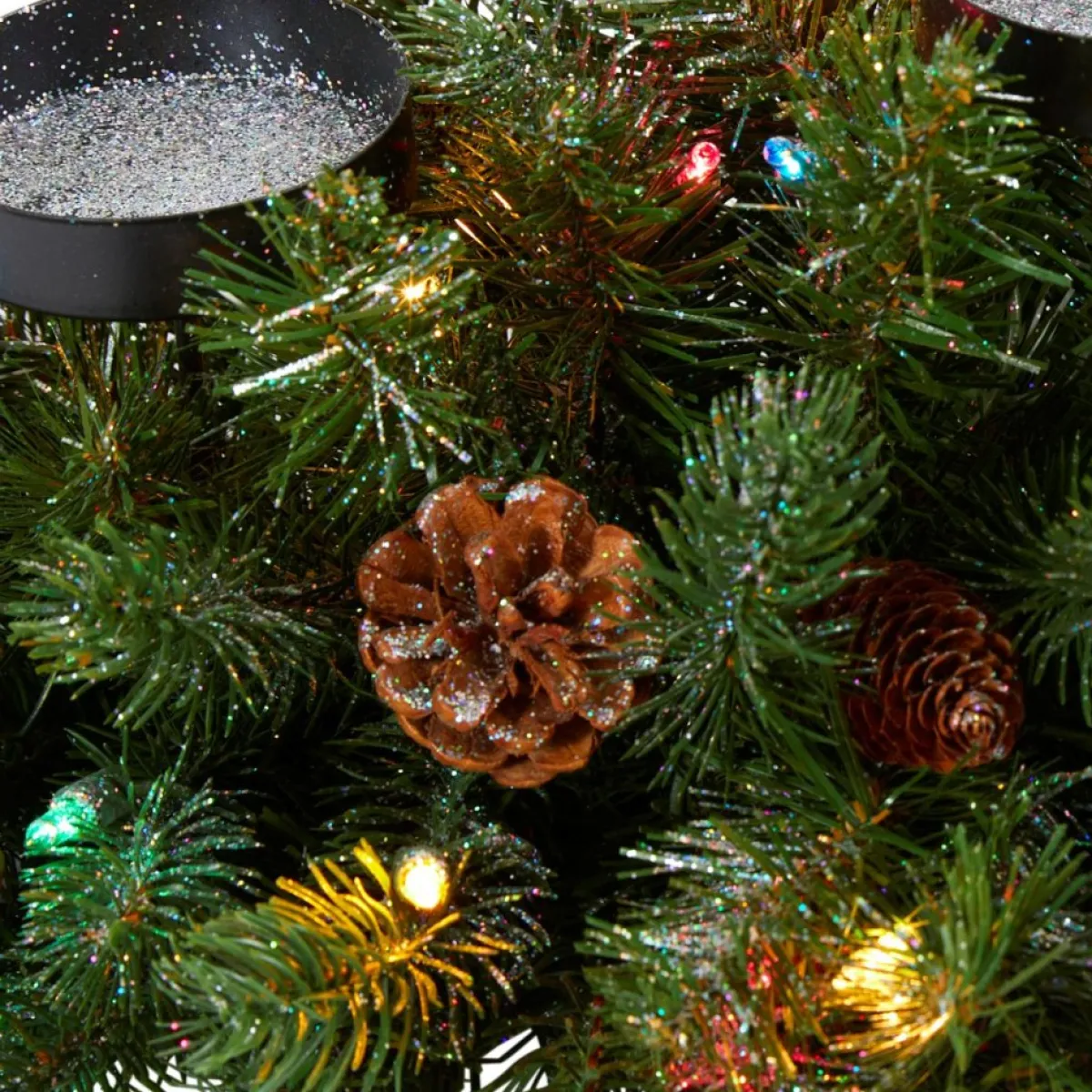 Nearly Natural 30 In. Flocked And Glittered Artificial Christmas Triple Candelabrum With 35 Multicolored Lights And Online