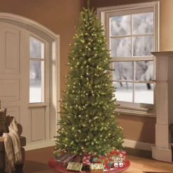 Puleo International 12' Slim Franklin Fir Artificial Christmas Tree - 1200 Clear Lights Hot