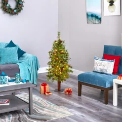 Nearly Natural 4' Wyoming Alpine Artificial Christmas Tree With 50 Clear Multifunction Led Lights And Pine Cones On Clearance