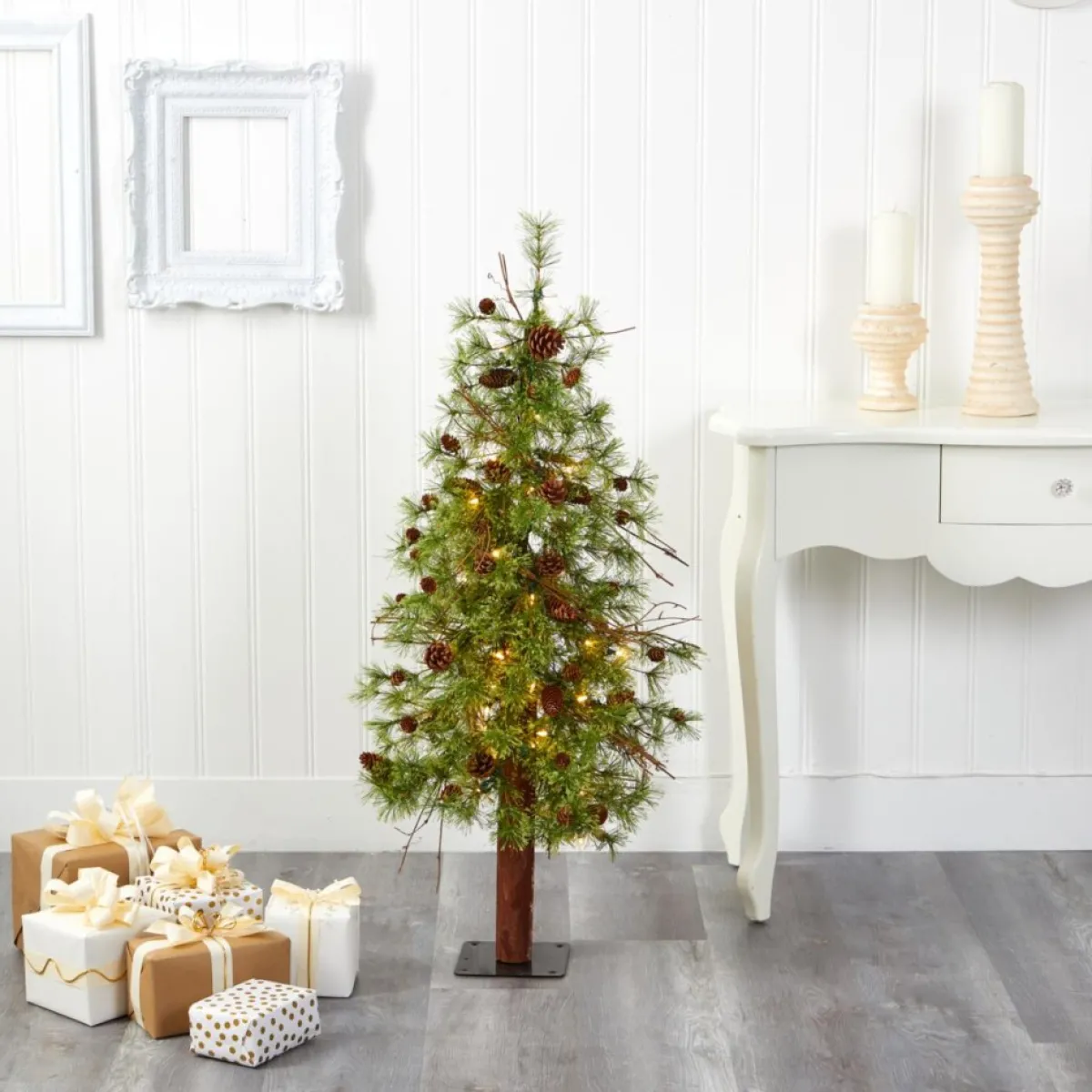 Nearly Natural 4' Wyoming Alpine Artificial Christmas Tree With 50 Clear Multifunction Led Lights And Pine Cones On Clearance