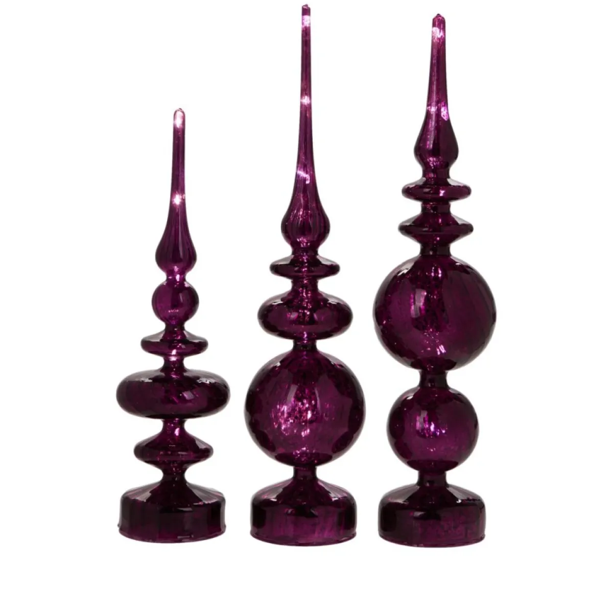 Alison at Home Illuminated Glass Finials With Timers 3-Piece Set Red Plum Discount