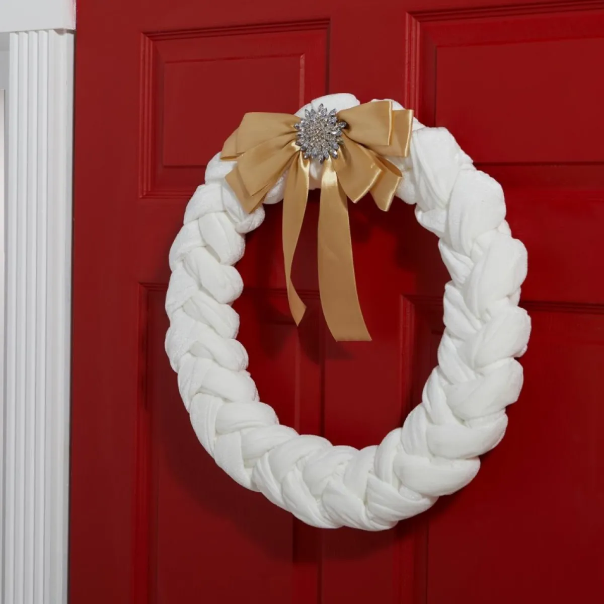 august & leo 19" Braided Velvet Wreath With Jeweled Satin Bow