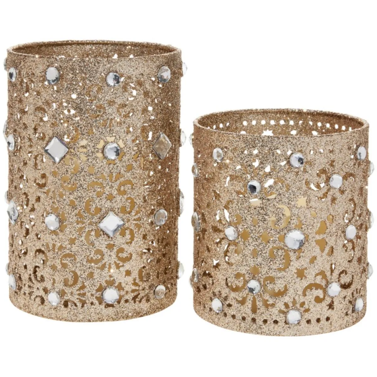august & leo Jeweled Glitter Hurricanes With Led Candles 2-Piece Set Online