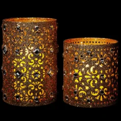 august & leo Jeweled Glitter Hurricanes With Led Candles 2-Piece Set Online