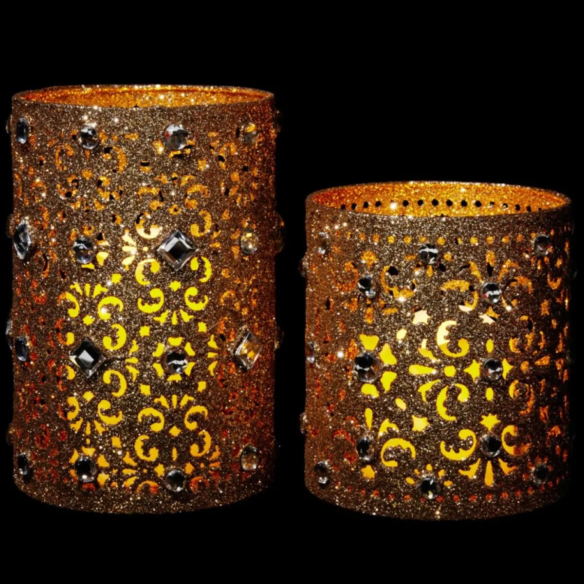 august & leo Jeweled Glitter Hurricanes With Led Candles 2-Piece Set Online