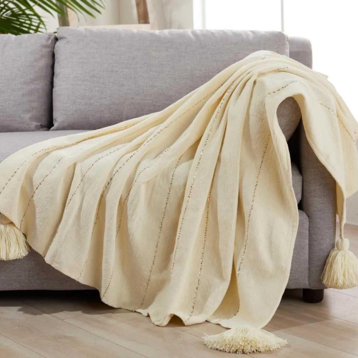 august & leo Sequin Stripe Throw With Tassels Outlet