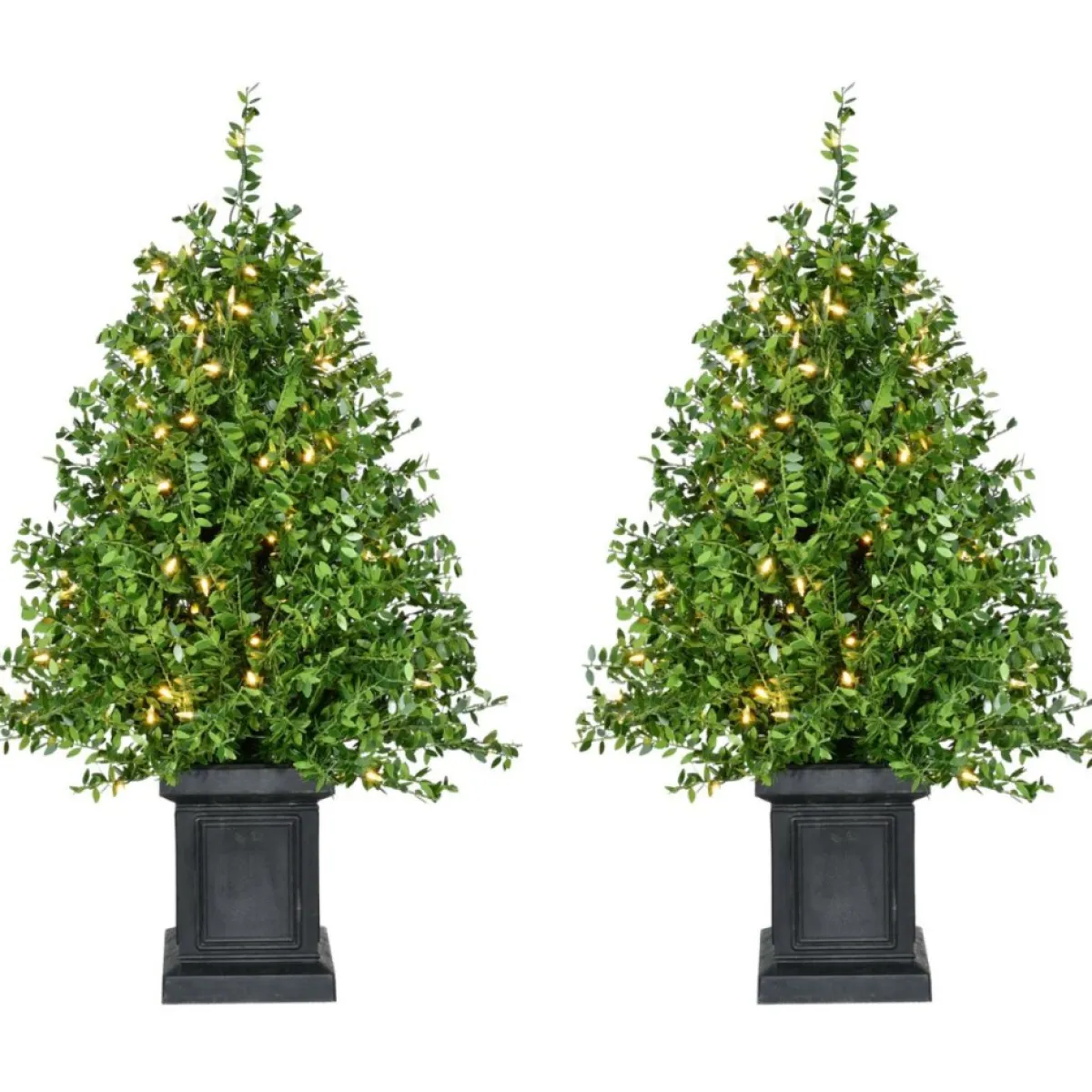 Fraser Hill Farm Boxwood Porch Tree In Black Pot With Warm White Lights, Set Of 2 Best