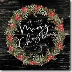 Courtside Market A Very Merry Christmas Wreath 14" X 14" Wood Art New