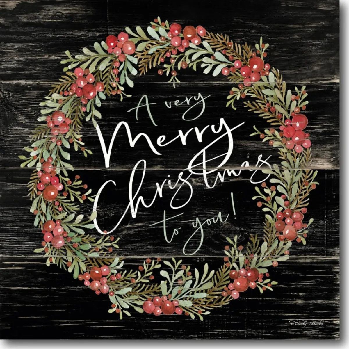 Courtside Market A Very Merry Christmas Wreath 14" X 14" Wood Art New