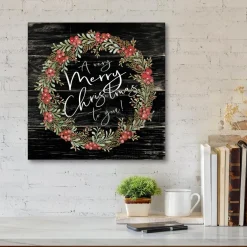 Courtside Market A Very Merry Christmas Wreath 14" X 14" Wood Art New