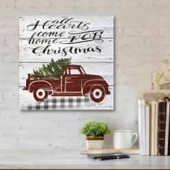 Courtside Market All Hearts Red Truck 14" X 14" Wood Art Outlet