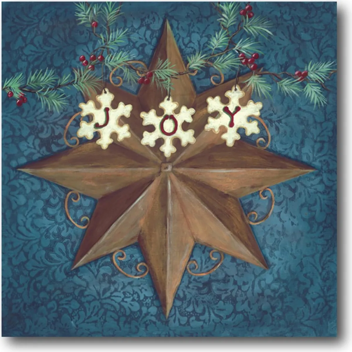 Courtside Market Brown Star With Snowflakes 14" X 14" Wood Art Sale