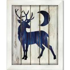 Courtside Market Buck And Moon 10.5" X 14" Wood Art - Navy Blue Clearance
