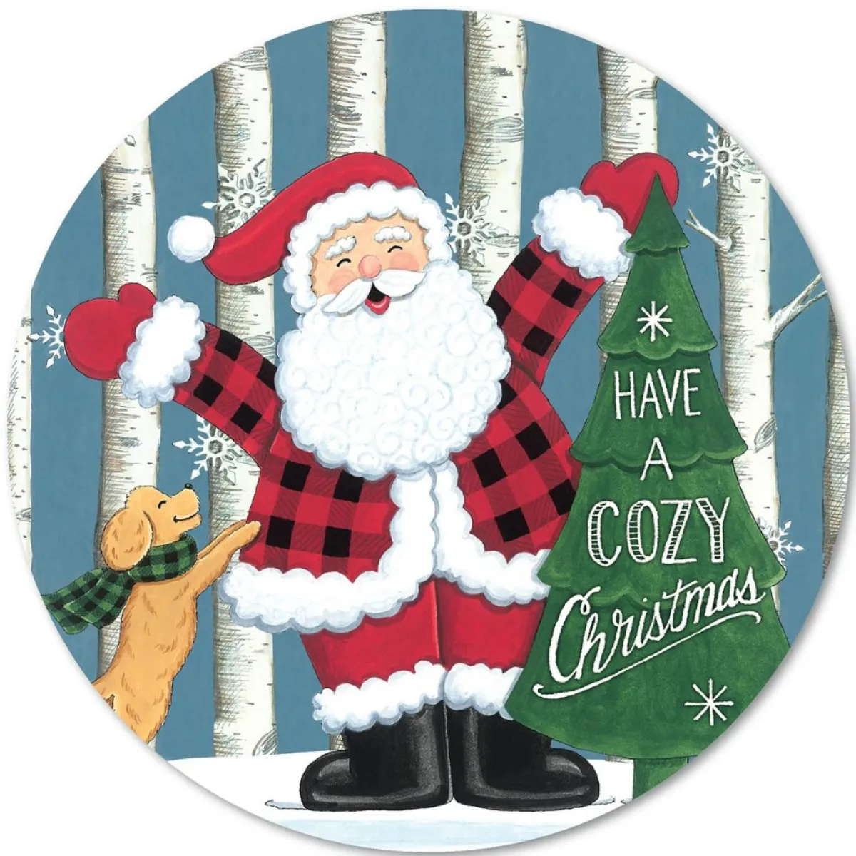Courtside Market Buffalo Plaid Santa 12X12 Circular Wood Decor Hot