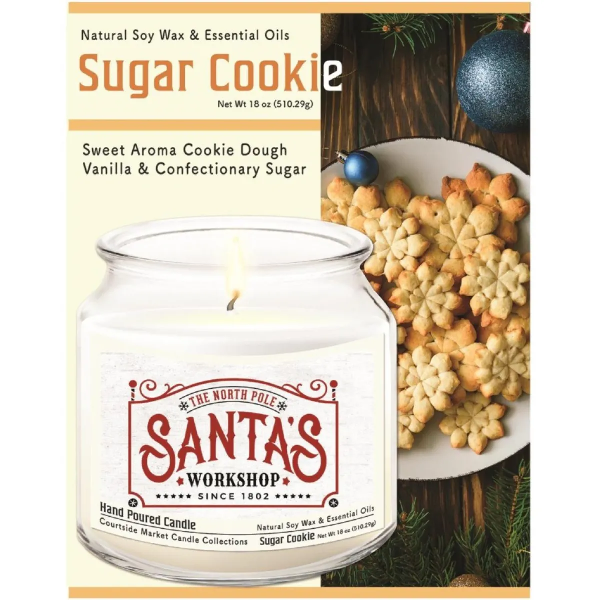 Courtside Market Candle With Essential Oils + Lid - Santa's Workshop Hot