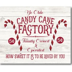 Courtside Market Candy Cane Factory 10.5" X 14" Wood Art Outlet