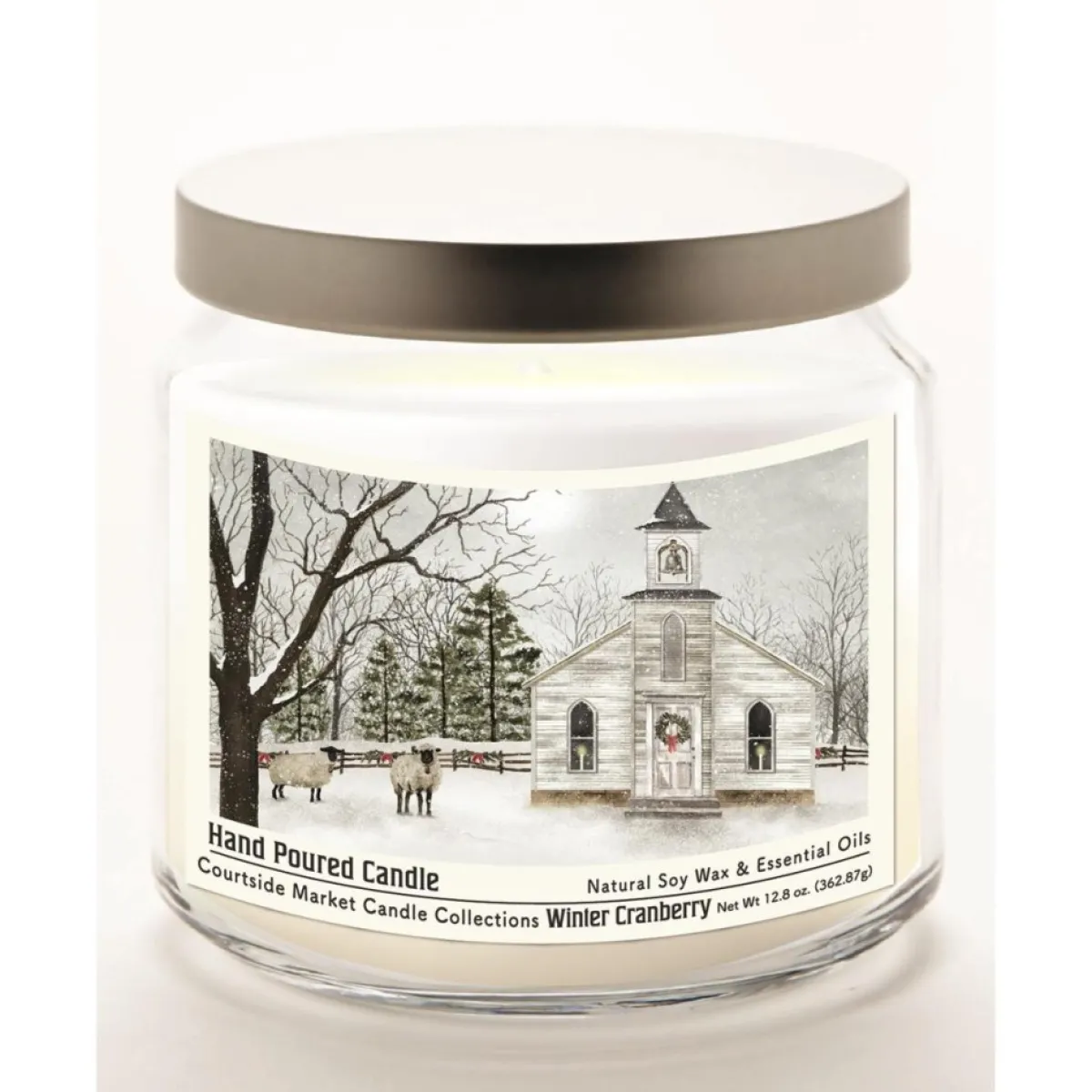 Courtside Market Christmas Chapel Infused Wax Candle With Silver Lid New
