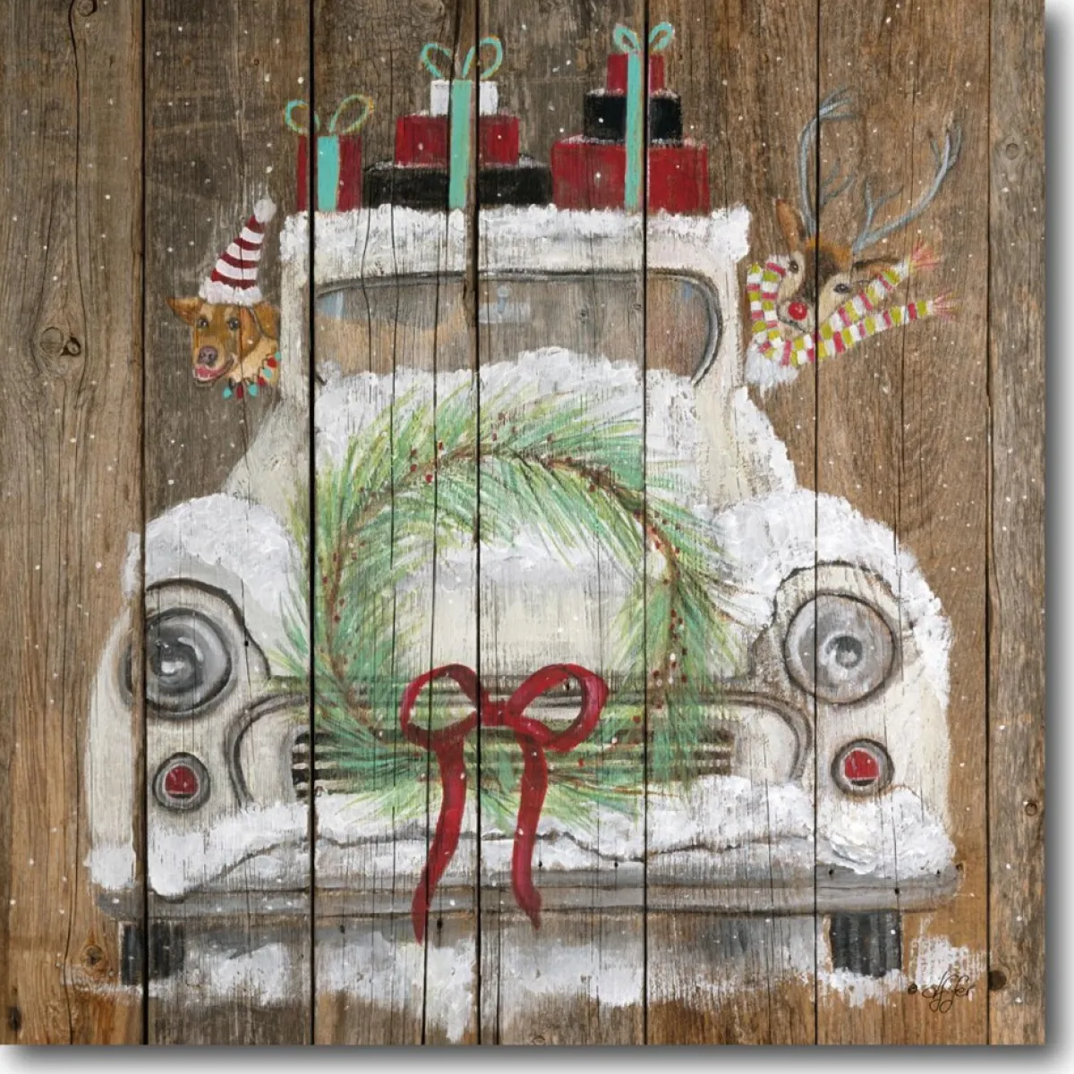 Courtside Market Christmas Truck 14" X 14" Wood Art Online