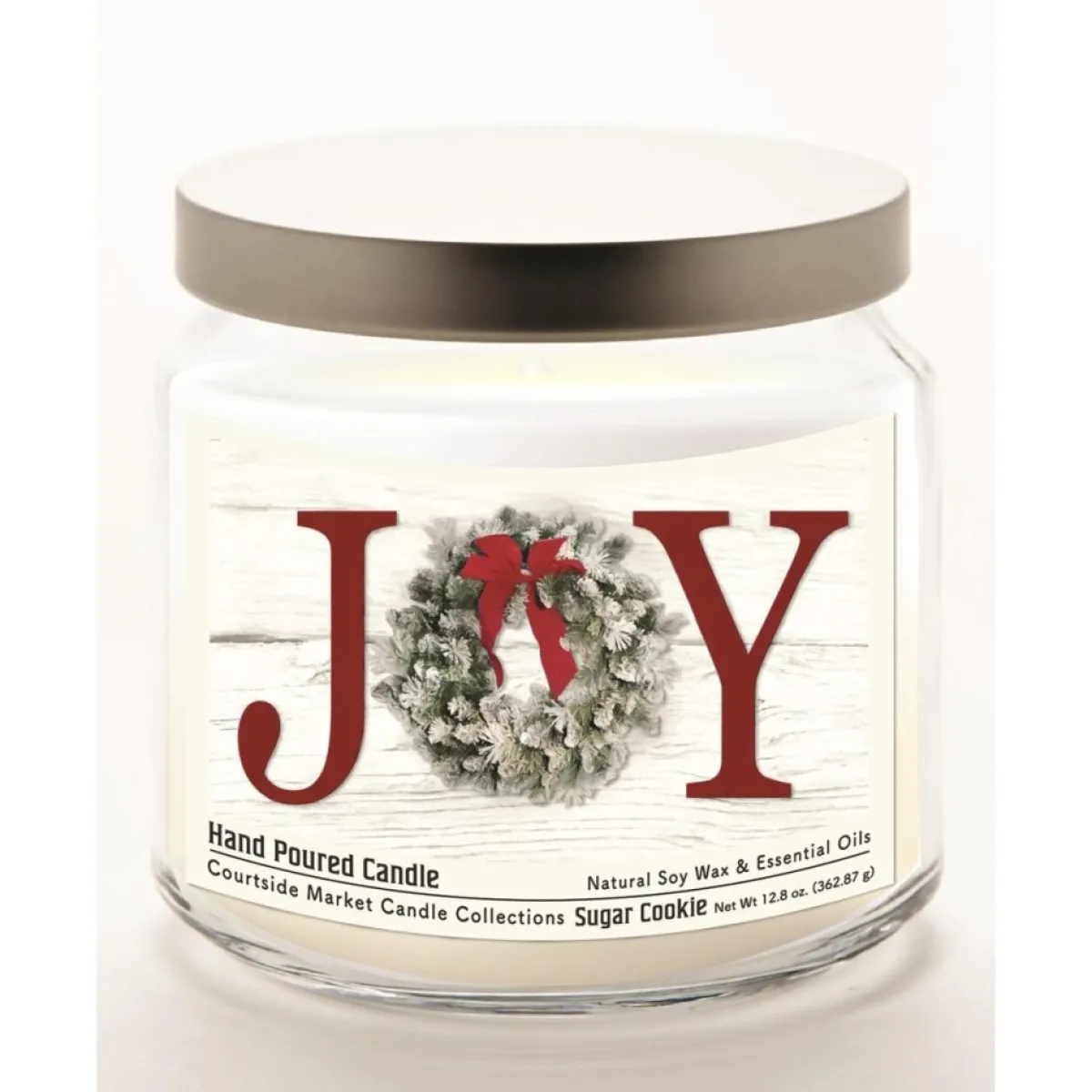 Courtside Market Christmas Joy Candle Glass Jar With Silver Lid Outlet