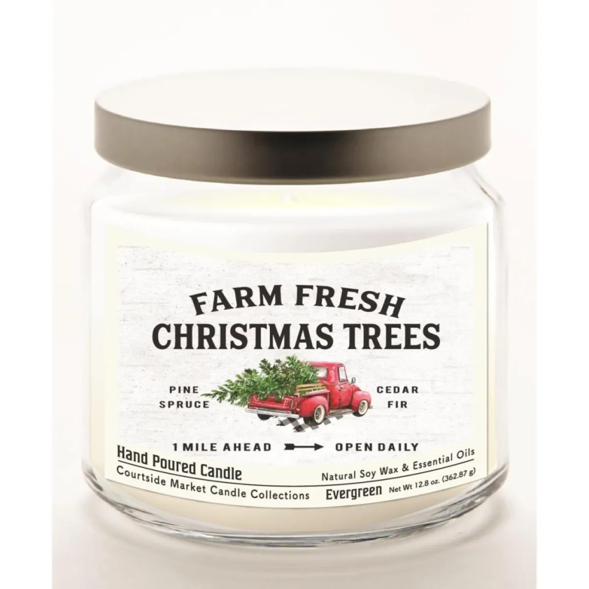 Courtside Market Farm Trees Candle In Glass Jar With Silver Lid Best