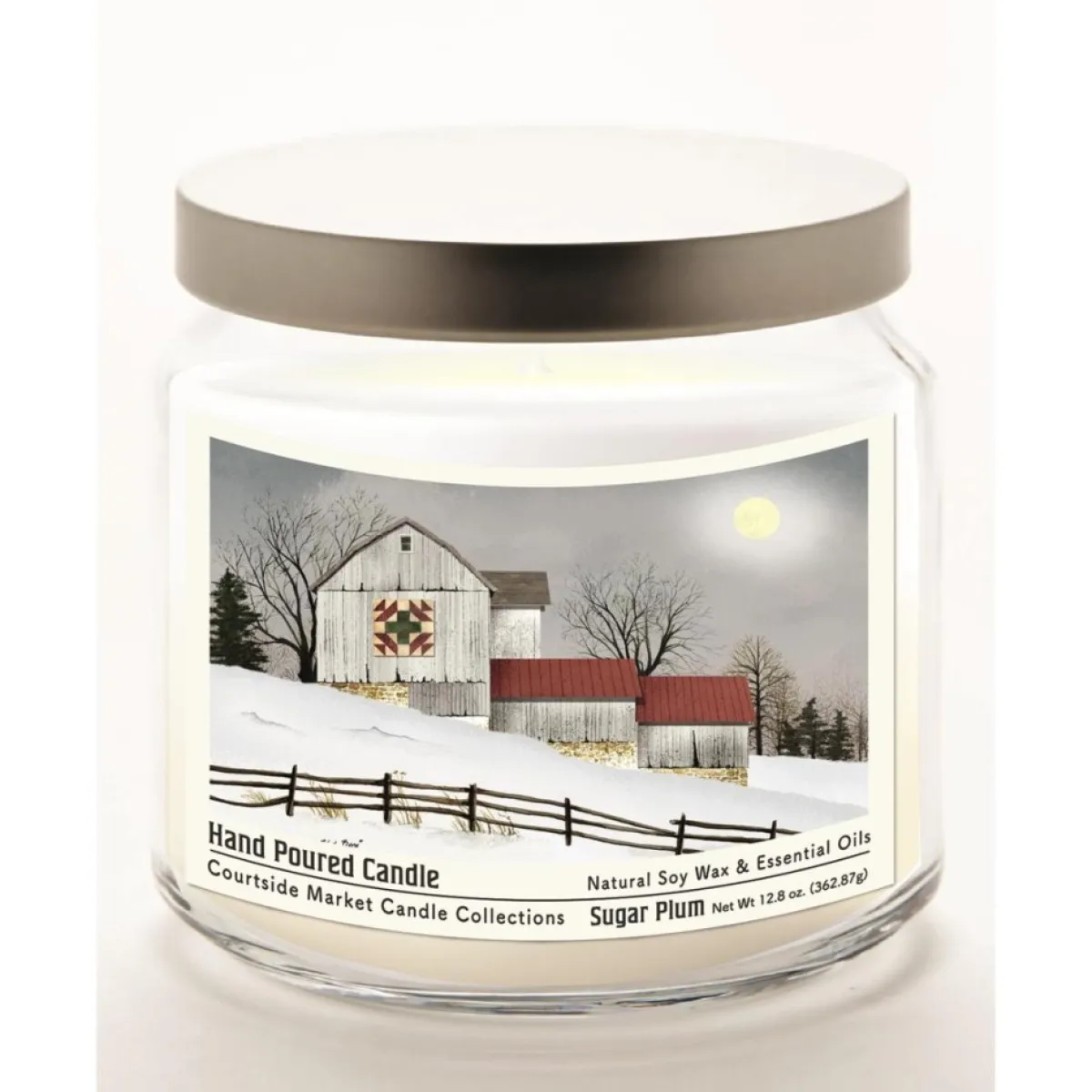 Courtside Market Quilted Barn Candle Glass Jar With Silver Lid Clearance