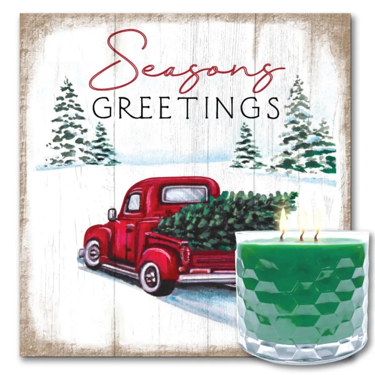 Courtside Market Season's Greetings Artboard & 13.5 Oz. 3-Wick Candle