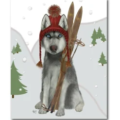 Courtside Market Skiing Siberian Husky Canvas Wall Art New