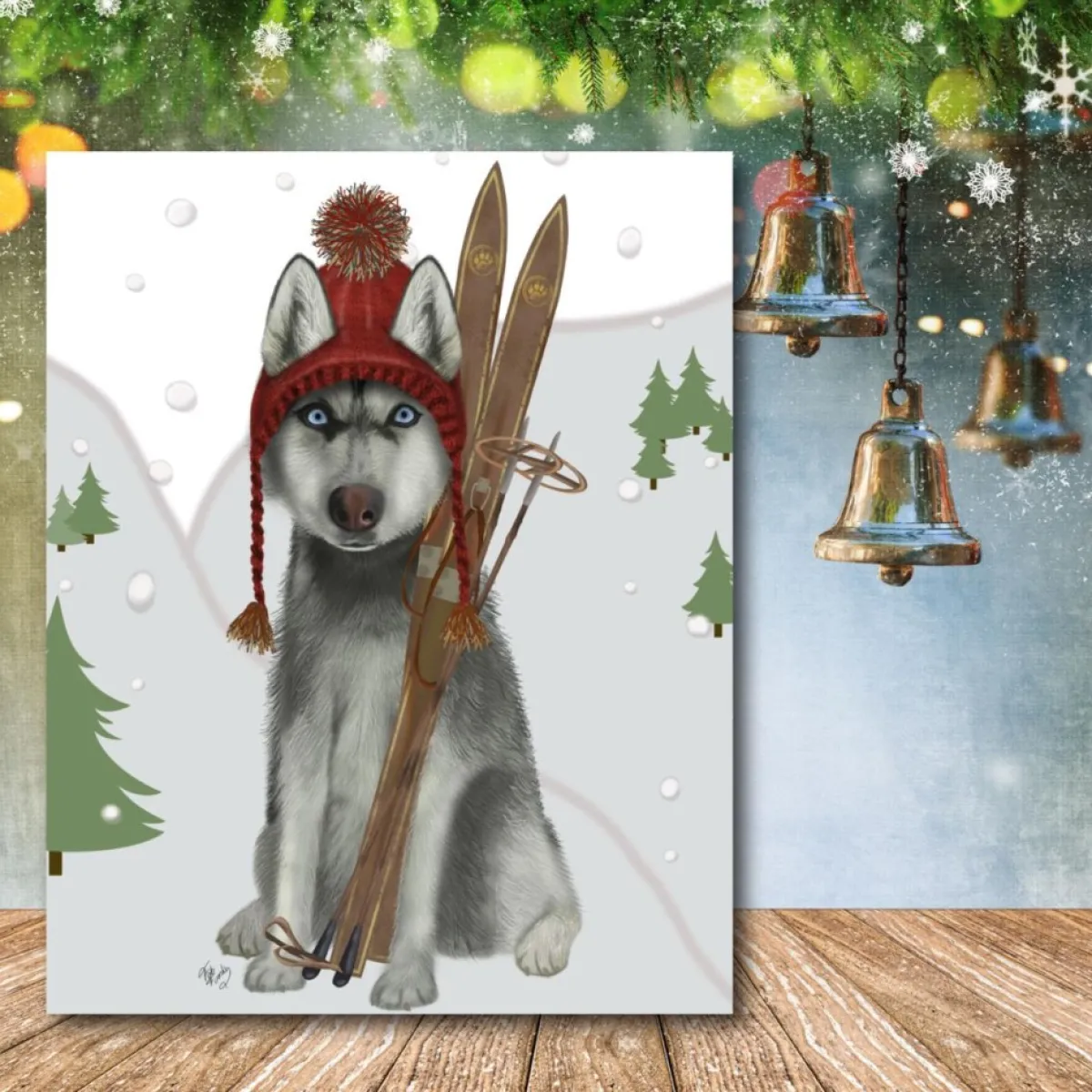 Courtside Market Skiing Siberian Husky Canvas Wall Art New