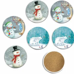 Courtside Market Snowman & Polar Bear 6-Piece Ceramic Coaster Set Outlet