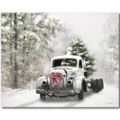 Courtside Market Snowy Christmas Truck Canvas Wall Art Clearance