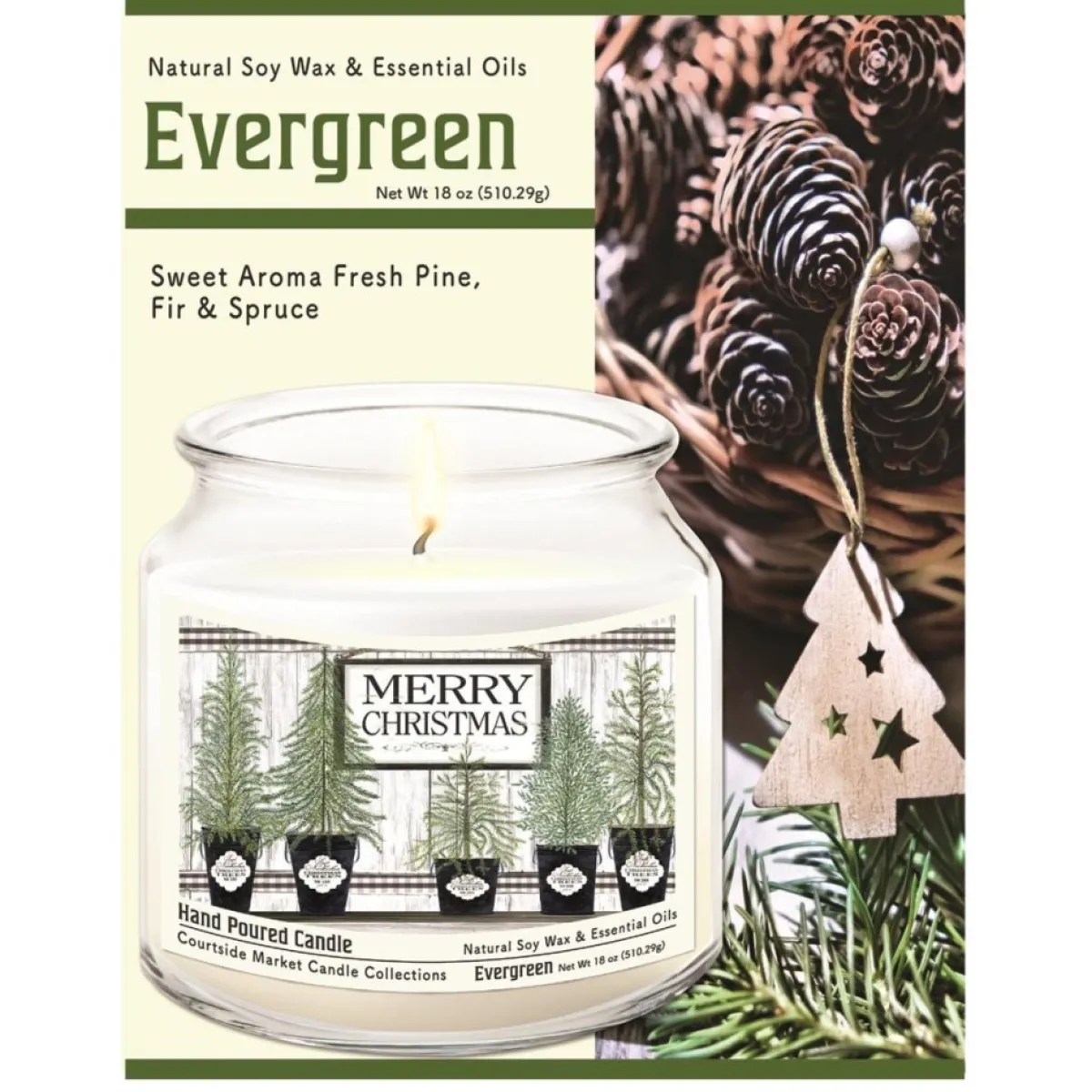 Courtside Market Soy Candle W/ Essential Oils + Lid - Merry Christmas Clearance