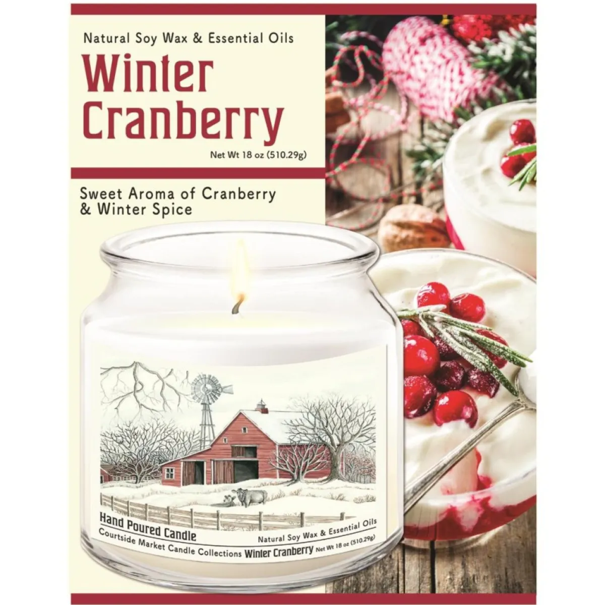 Courtside Market Soy Candle W/ Essential Oils + Lid-Winter Barn W/Mill