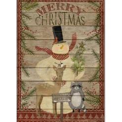 Courtside Market Woodland Snowman Flag 12" X 18" Wood Art Clearance