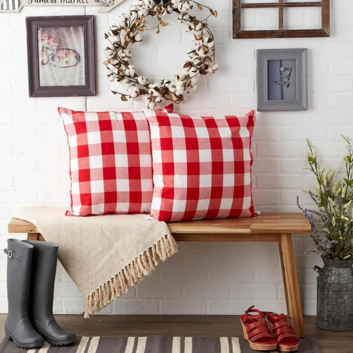 Design Imports Buffalo Check Pillow Covers Set Of 2 New