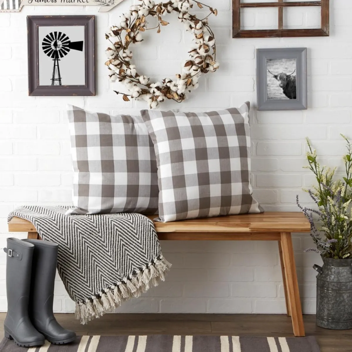 Design Imports Buffalo Check Pillow Covers Set Of 2 New